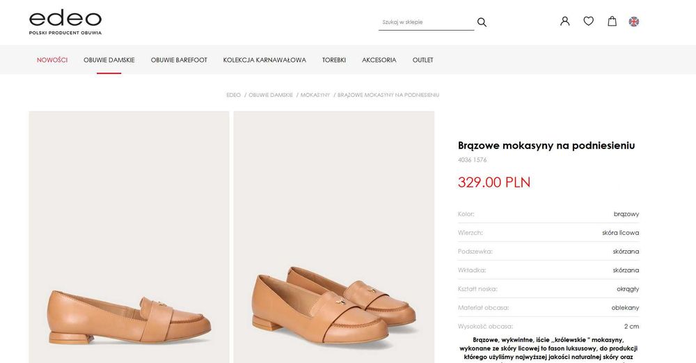 Nowe mokasyny baleriny Edeo 38 wkładka 25 cm