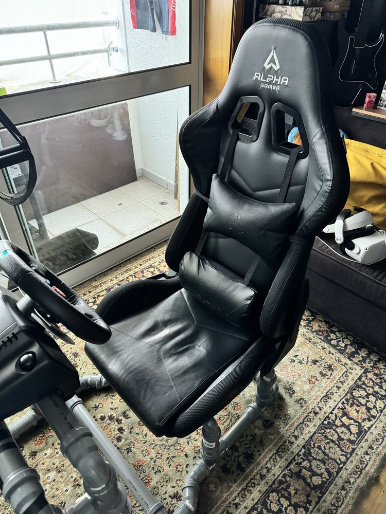 Playseat racing rig caseiro com tubos pvc e cadeira gaming