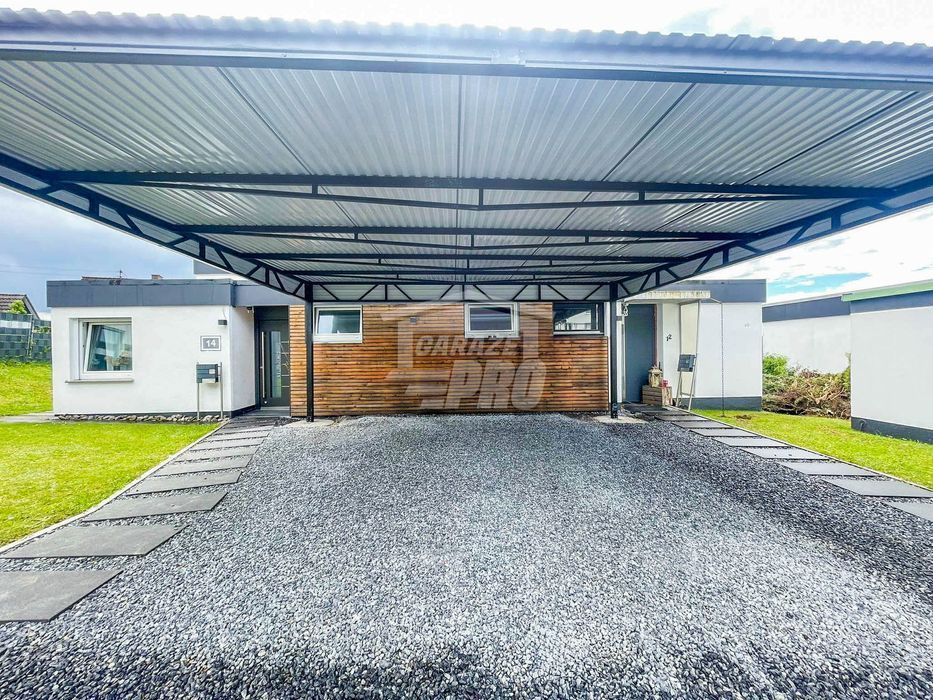 Carport - Wiata samochodowa 6x6m - Antracyt - Dach spad w Przód GP381