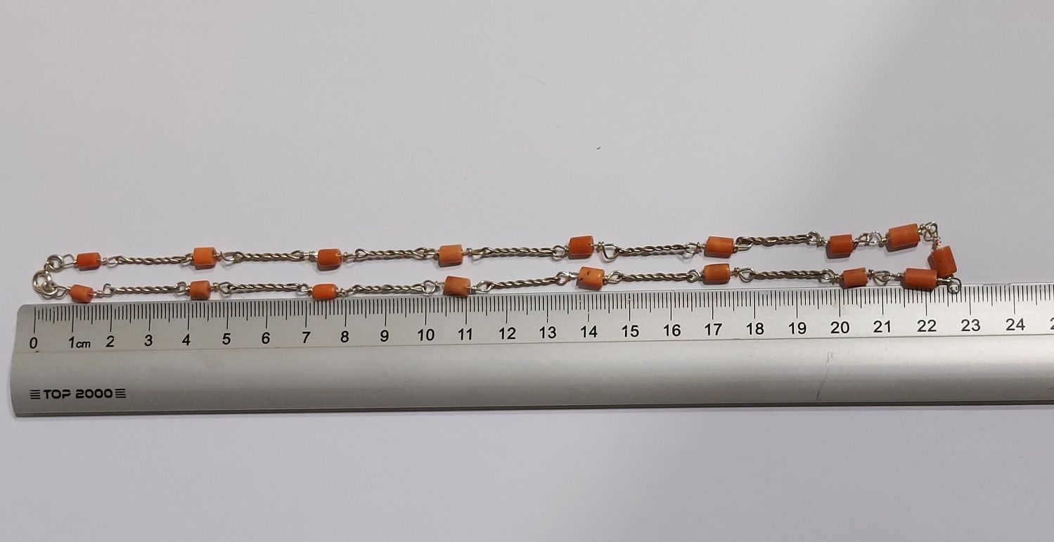 Srebrny naszyjnik z koralem szlachetnym  handmade