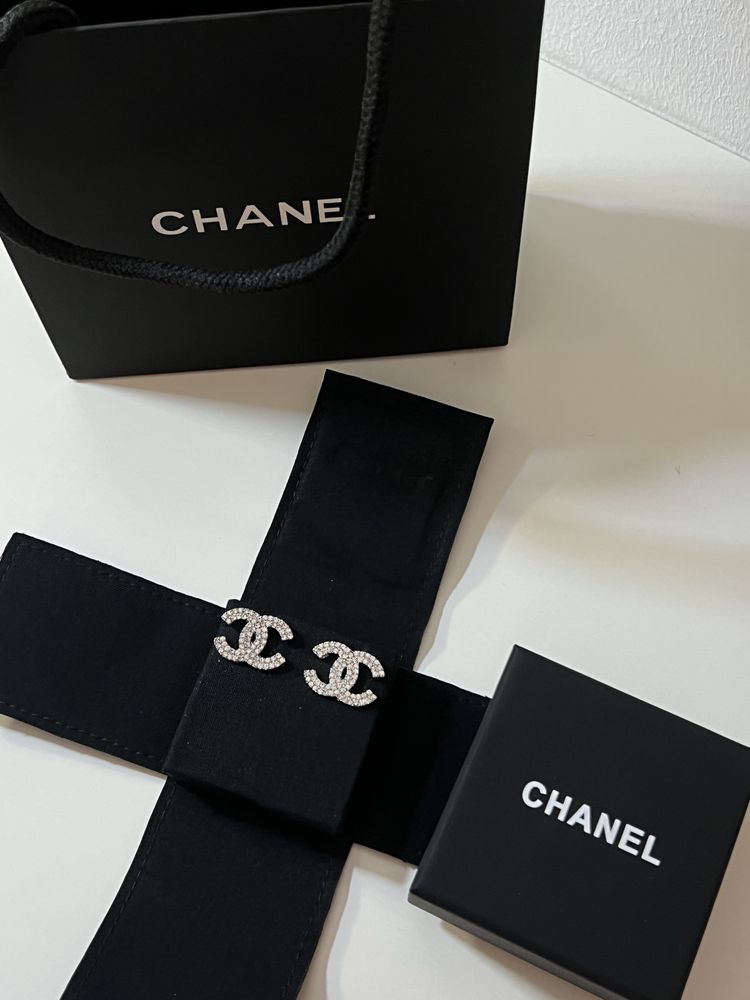 Chanel kolczyki srebrne + opakowania