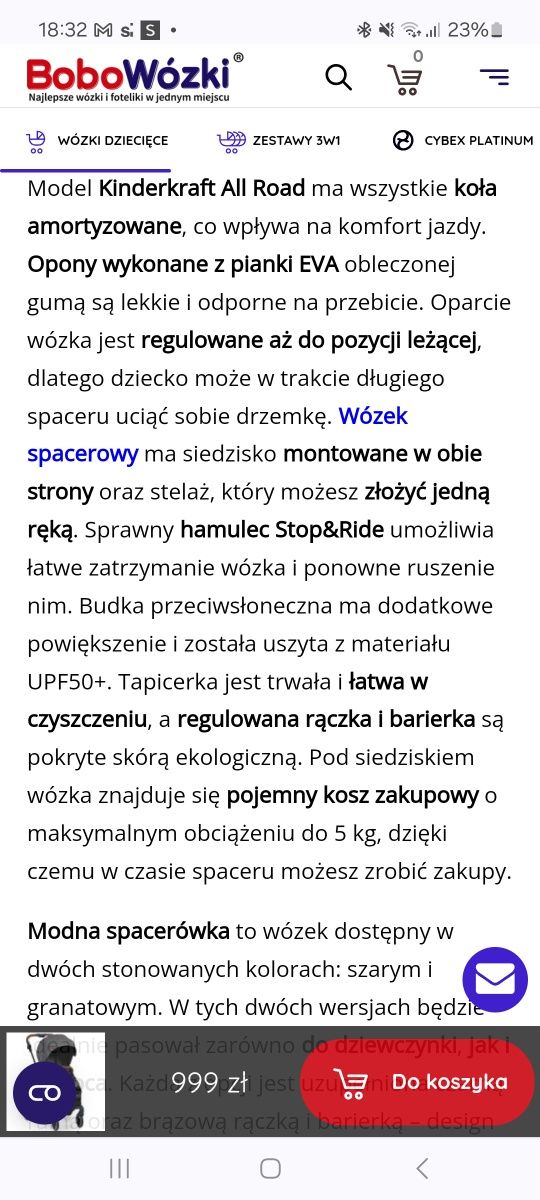 Wózek spacerowy Kinderkraft przekładane siedzisko + gondola!