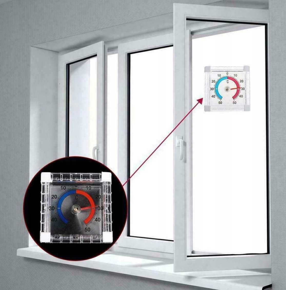 TERMOMETR ZAOKIENNY zewnętrzny akrylowy SAMOPRZYLEPNY analogowy okno