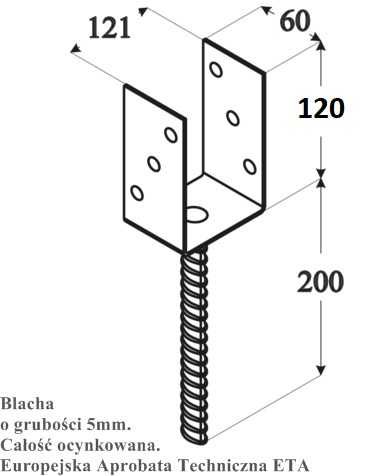 Podstawa słupa do wmurowania kotwa U 120mm gr 5mm