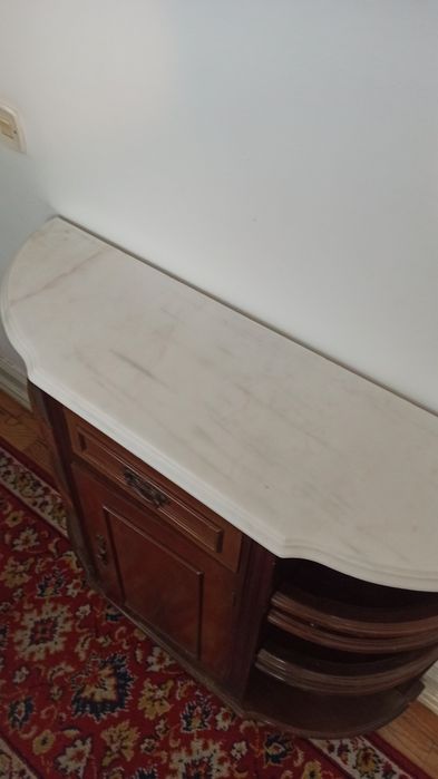 Móvel consola madeira e mármore