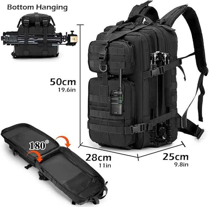 SPAHER plecak wojskowy, czarny, taktyczny plecak o pojemności 40 l