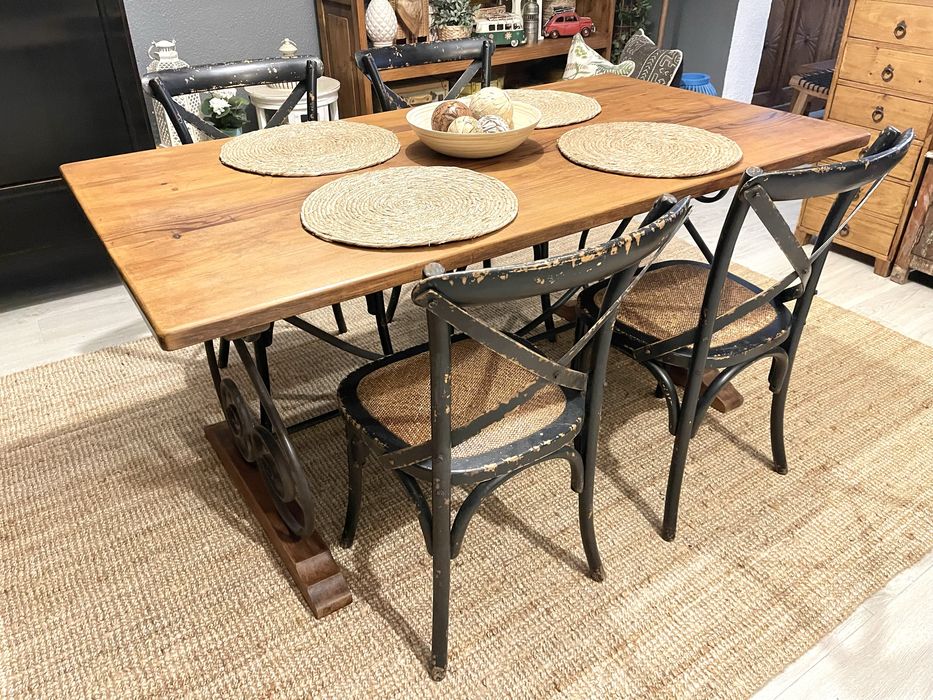 mesa, jantar, refeições, ferro, madeira, antiga, rustica