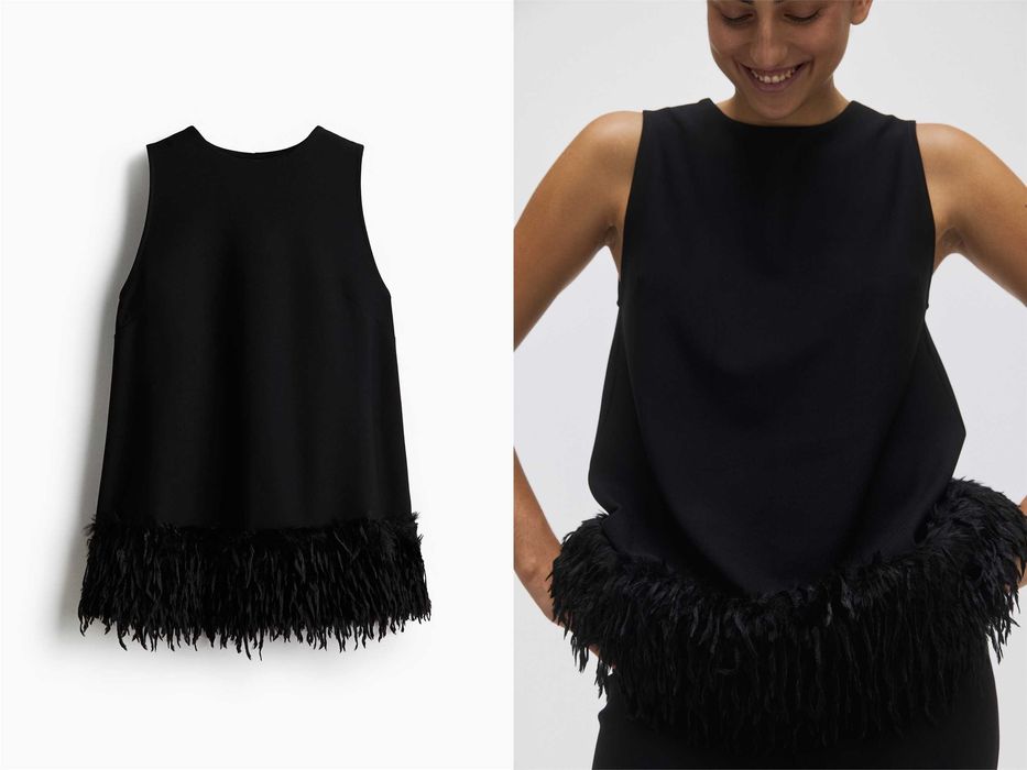 Bluzka S nowa kolekcja top z frędzlami czarny PROMOCJA