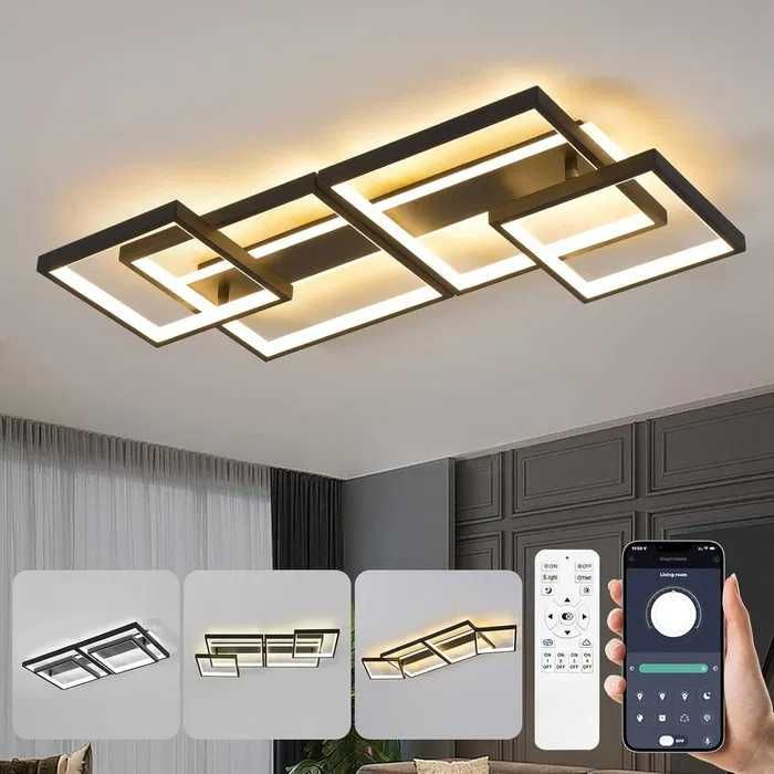 Lampa Sufitowa Led Smart z pilotem i aplikacja. Czarna/Biała