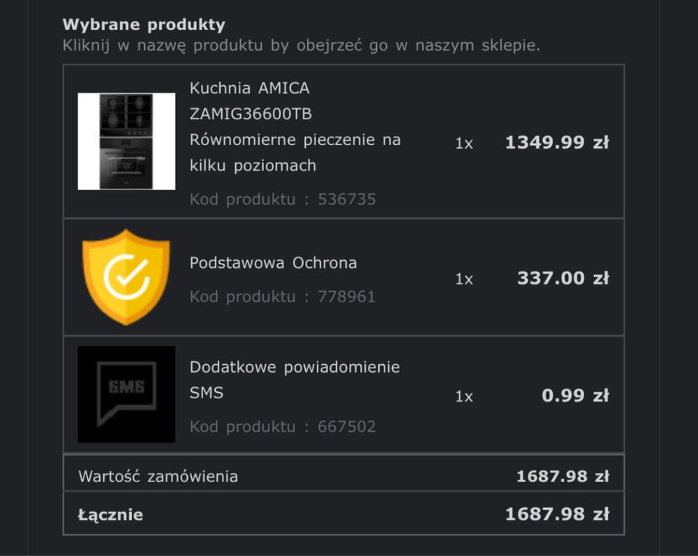 Nowa kuchnia Amica ZAMIG36600TB plus ubezpieczenie