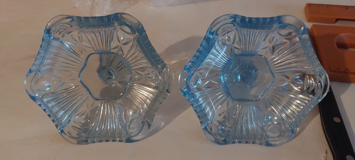 Cukiernica bombonierka niebieska ° 12 cm Ząbkowice kryształ PRL