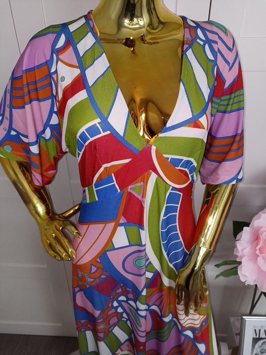 Nowa długa sukienka maxi w kolorowe wzory Boho R.36/38