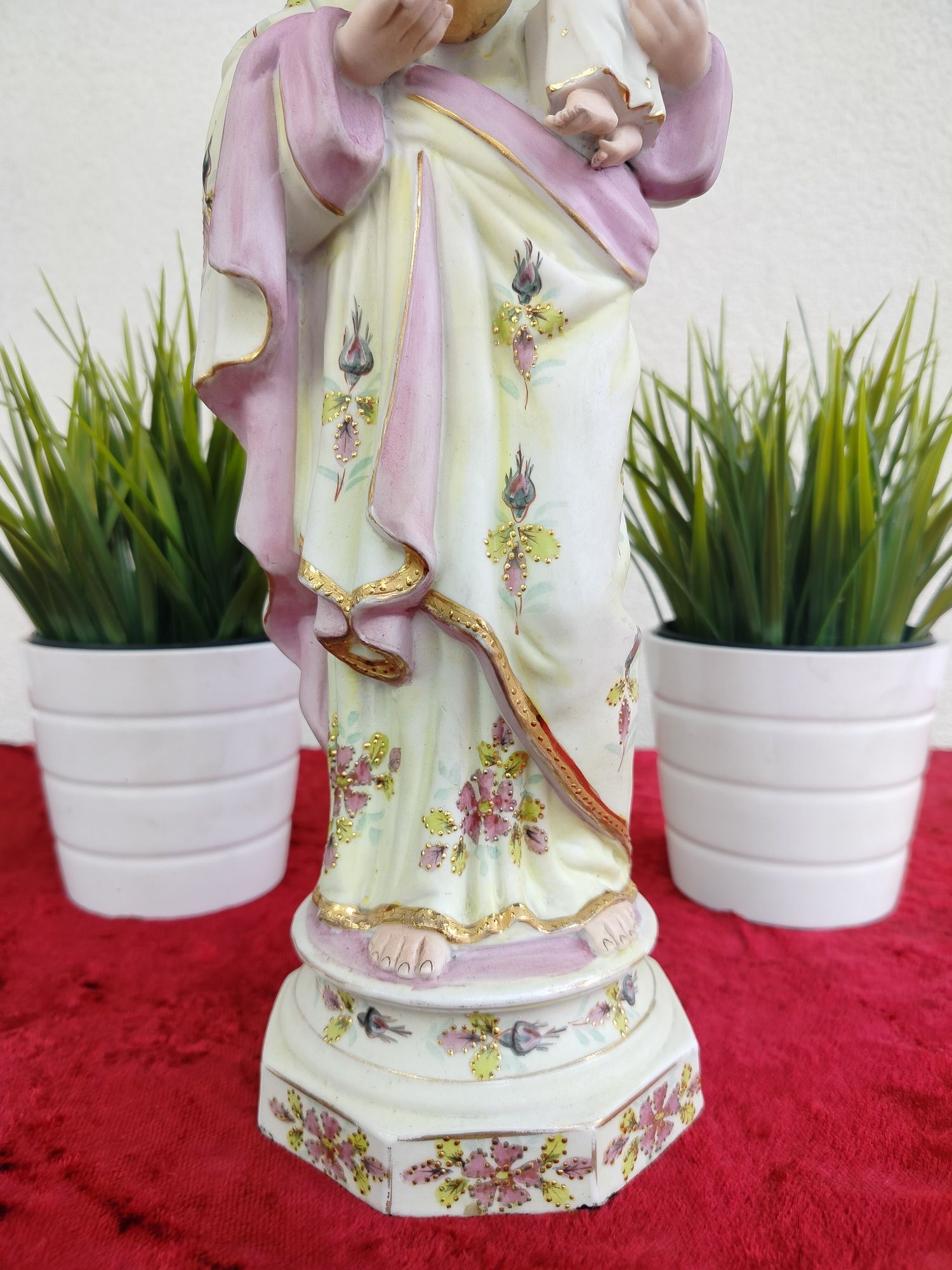 Stara biskwitowa figurka świętego Józefa z Dzieciątkiem Jezus porcelan