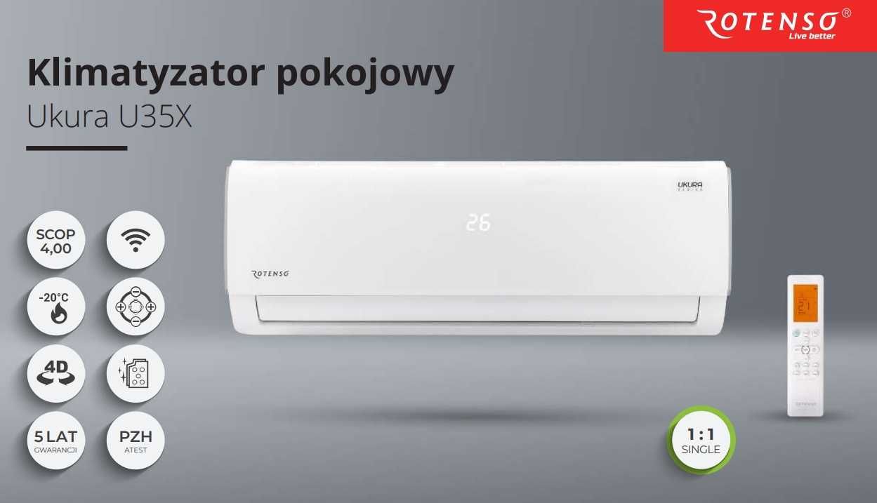 Klimatyzacja Rotenso Ukura 3,5kW z montażem - 5 lat gwarancji !!