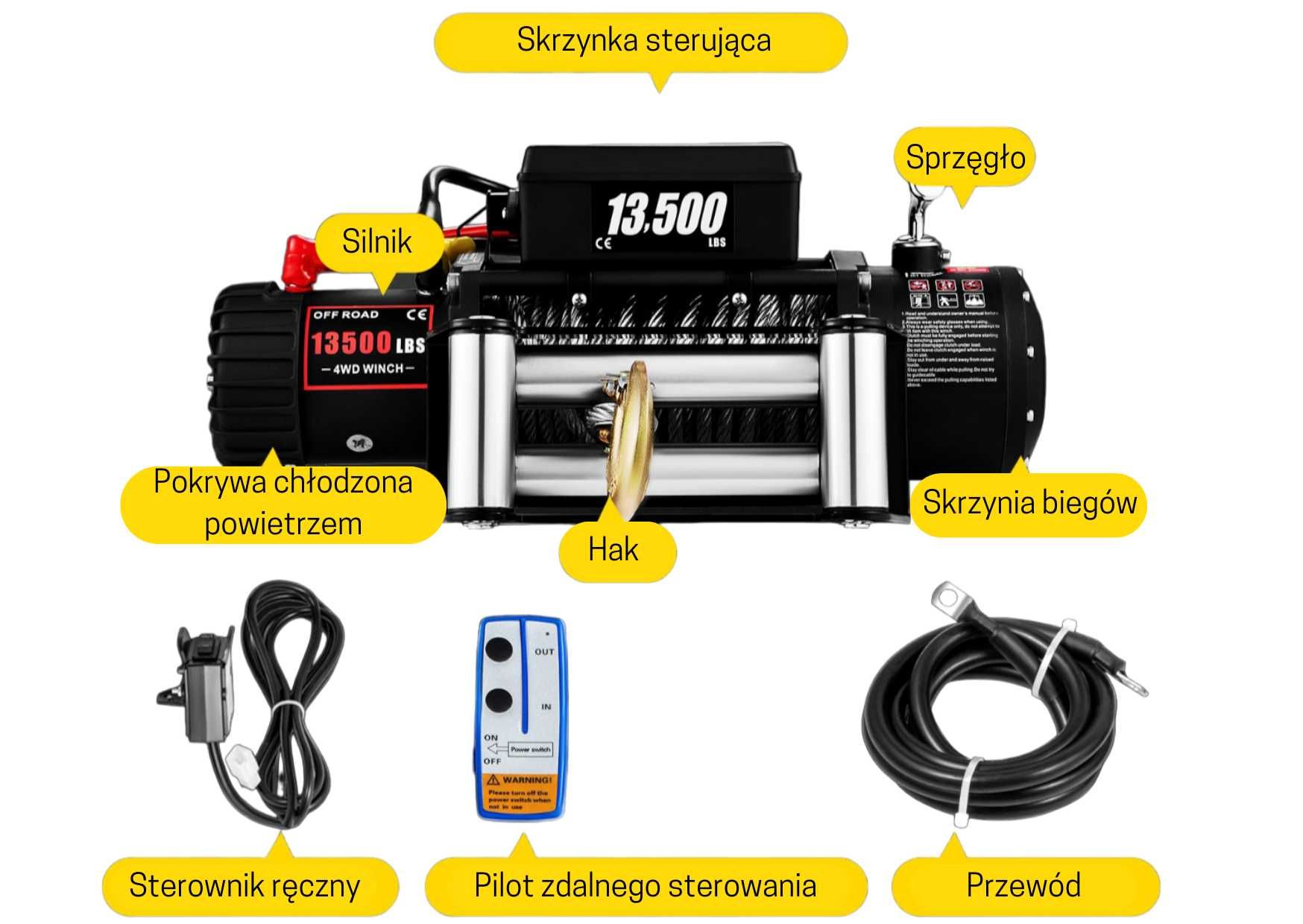 WYCIĄGARKA ELEKTRYCZNA Samochodowa 6,1T Wciągarka 12V