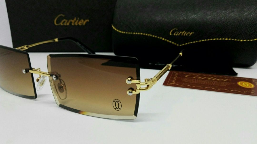 Cartier модные узкие безоправные мужские очки коричн градиент