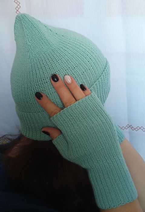 Демісезонна шапка+ мітенки з напівмериносу