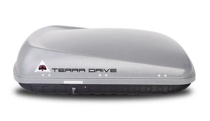 Автобокс на дах авто Terra Drive 420 сірий двохсторонній 152x100x43