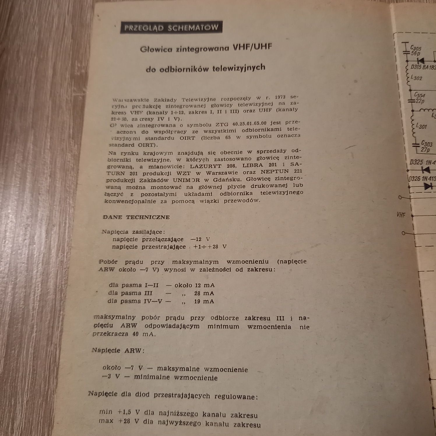 Schemat ideowy odbiornika telewizyjnego LIbra 201 oraz Saturn 201