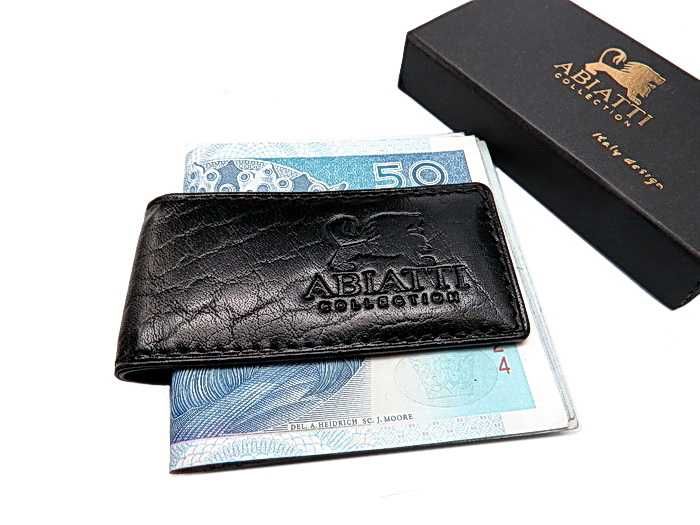 Skórzany KLIPS NA BANKNOTY Pieniądze ABIATTI SKÓRA Na Mocny Magnes