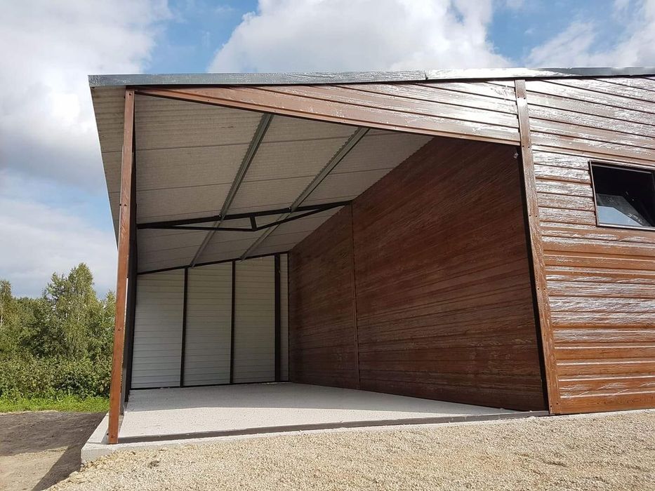 Garaż z wiatą drewnopodobny 11x7 m