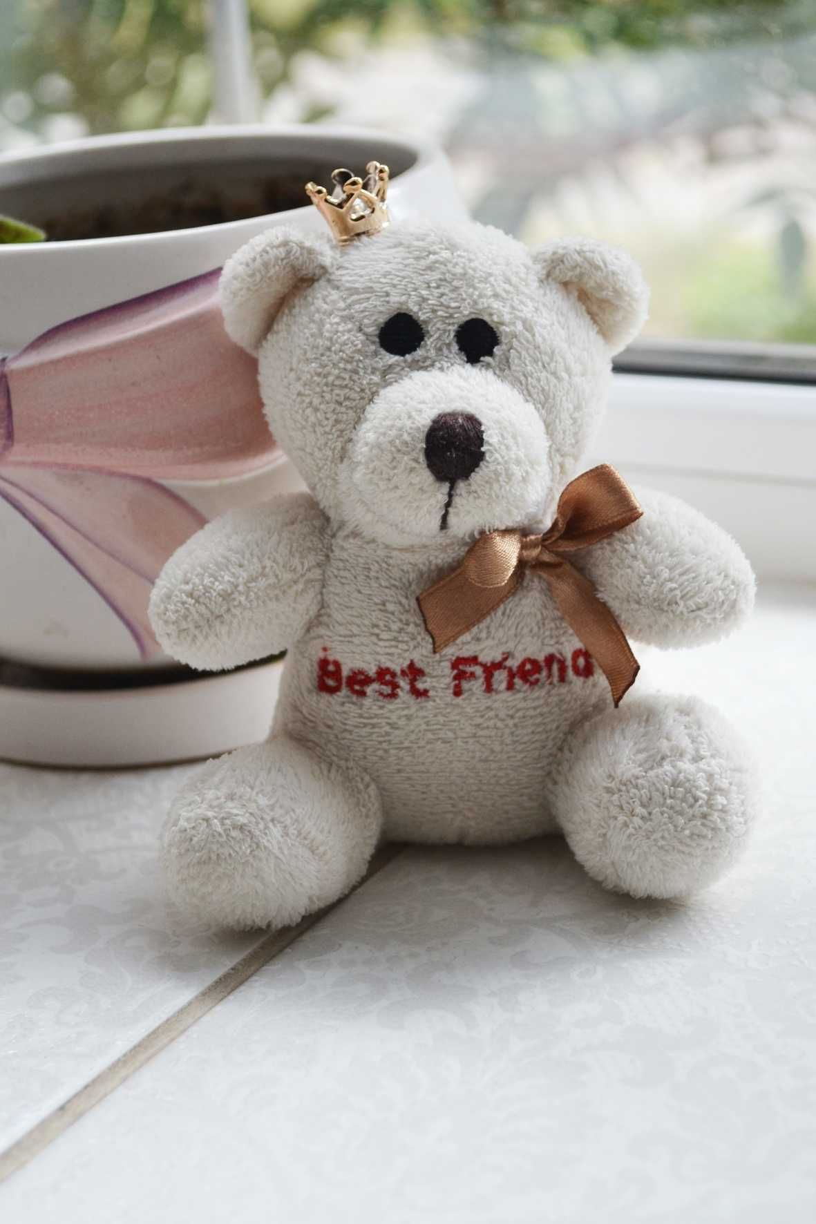 Белый мишка с короной медведь мягкая игрушка best friend