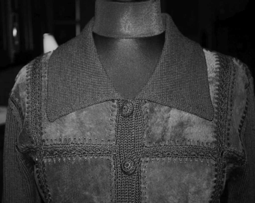 Terranova-sweter zapinany,zamsz naturalny+wełna,roz.L