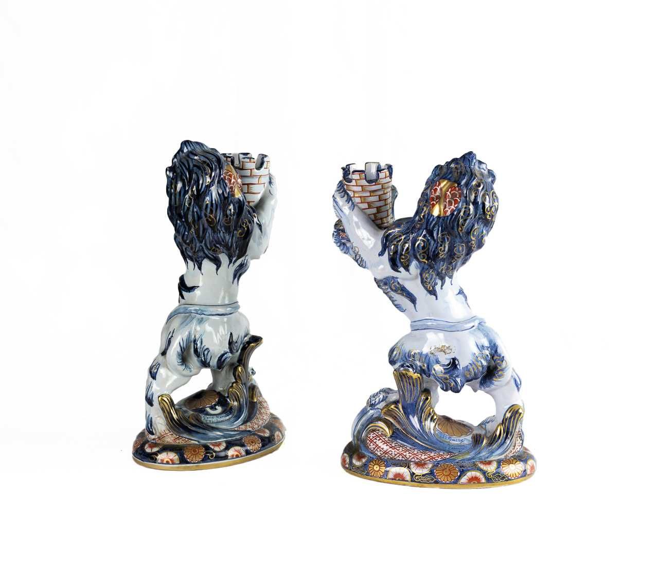 Castiçais estátuas Leões porcelana Emile Gallé | século XIX