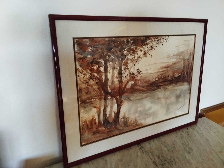 Quadro Aguarela Assinada e Emoldurada