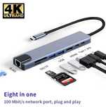 Адаптер Type-C - HDMI + RJ45 + USB хаб + кардрідер 8 in 1 USB C HUB