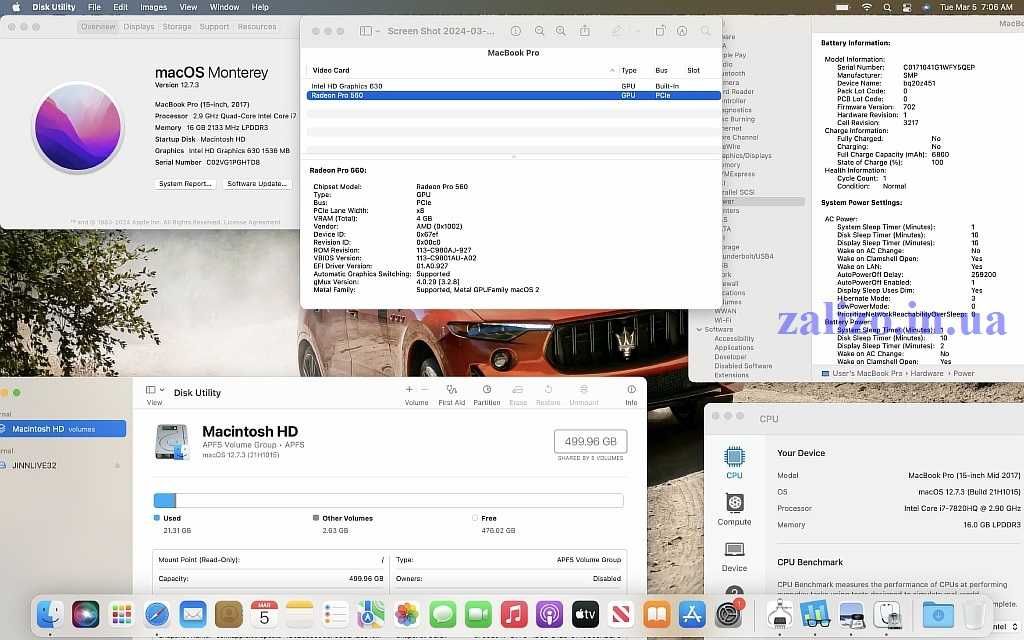 ноутбук макбук Apple MacBook Pro 15 2017 i7/16/512/Radeon 560/4 A1707