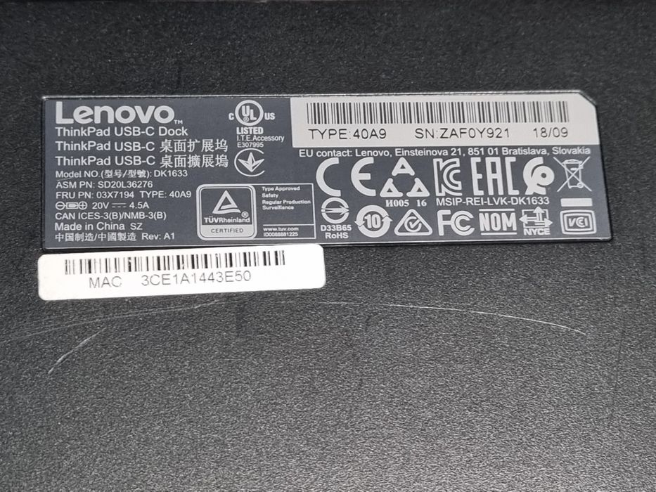 Док станція lenovo ThingPad DK1633, DK1522