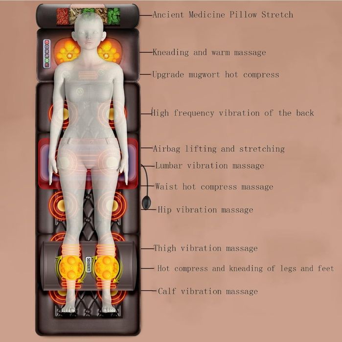 Colchão de Massagem com Aquecimento e Almofada Shiatsu Removível