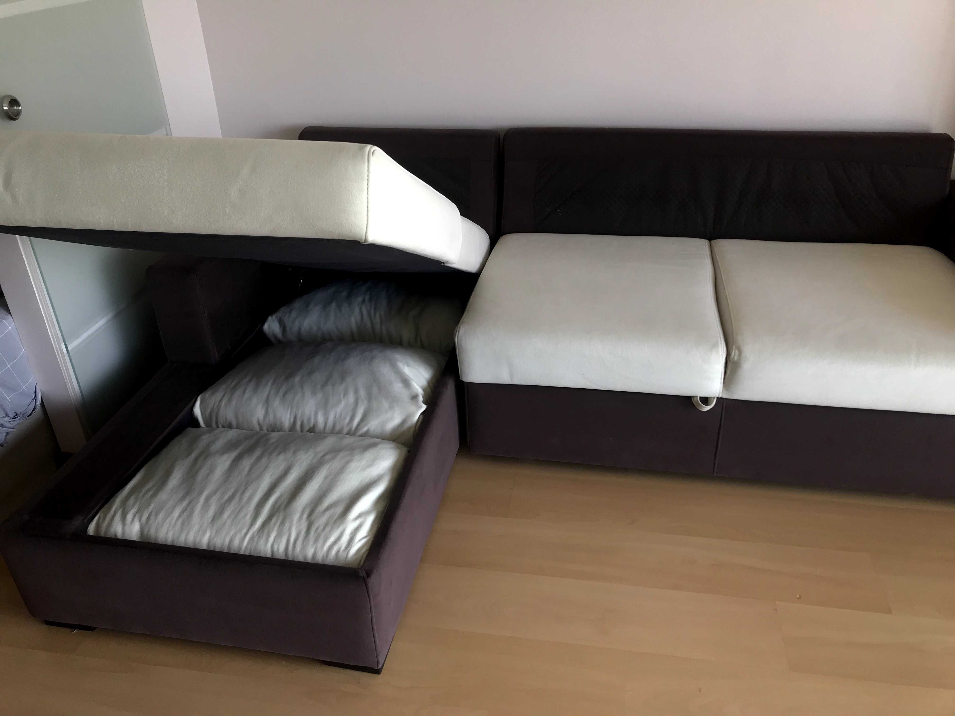 Sofá-cama 3 lugares com baú – como novo!
