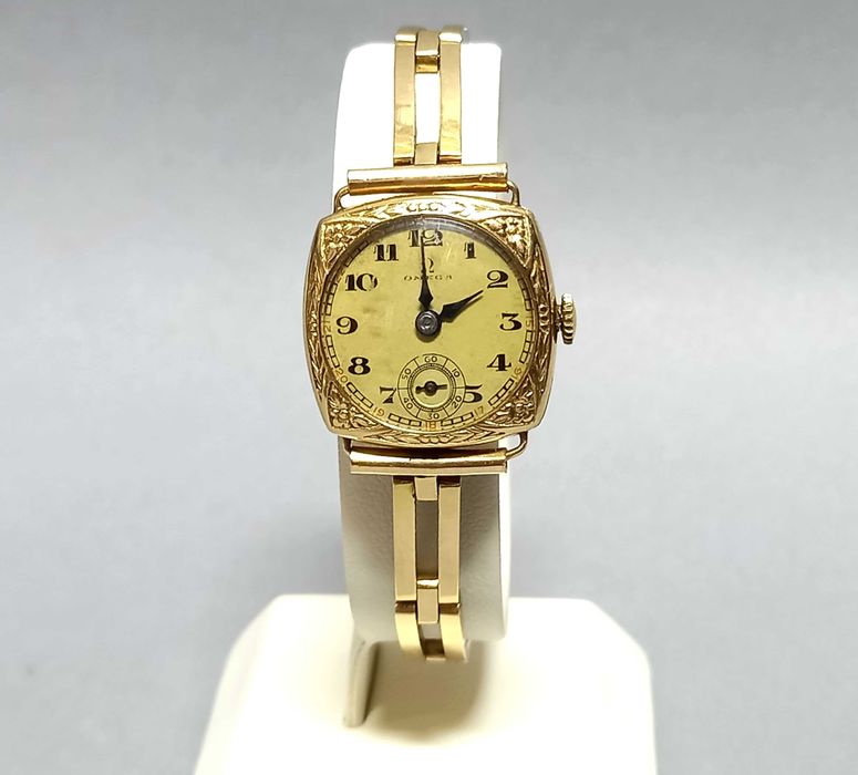 Damski zegarek z bransoletką, Omega 19,4S, złoto 14K