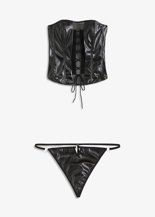 Venus erotyczny gorset ze stringami eko skóra ze sznurowaniem r.52/54