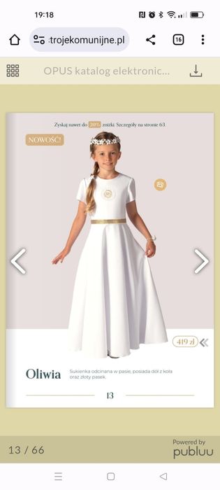 Sukienka komunijna Opus model Oliwia 140-146 + dodatki gratis
