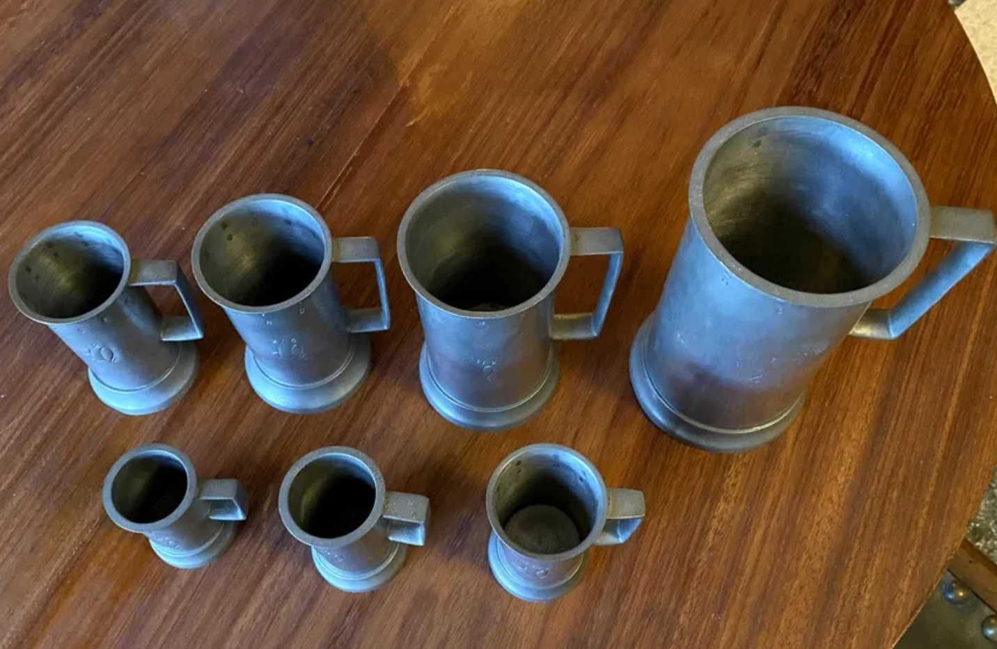 Conjunto antigo de 7 medidas em estanho (puro 95%) impecáveis