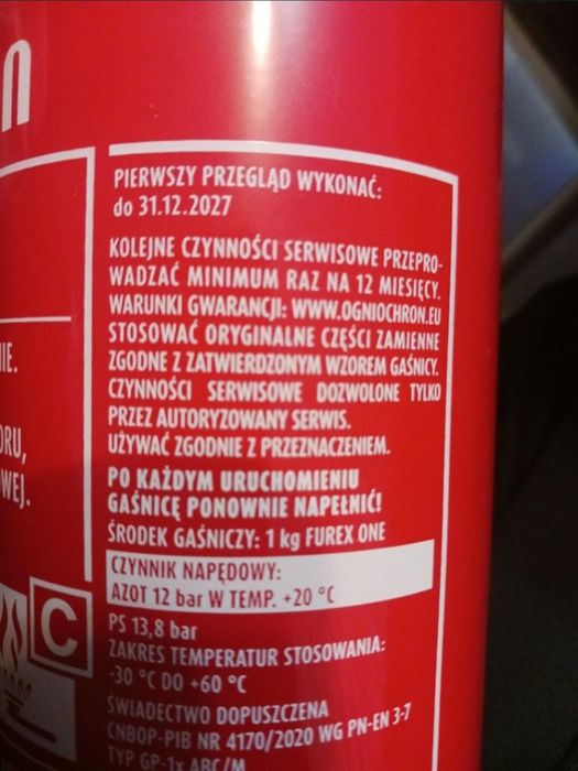 Gaśnica proszkowa samochodowa 1kg ogniochron