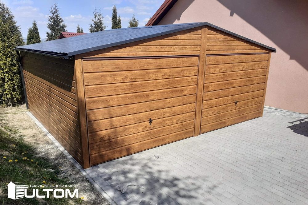 Garaż blaszany drewnopodobny profil zamknięty 6x5 grafit
