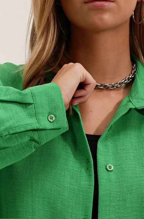 Koszula oversize z jedną kieszenią - zielony M