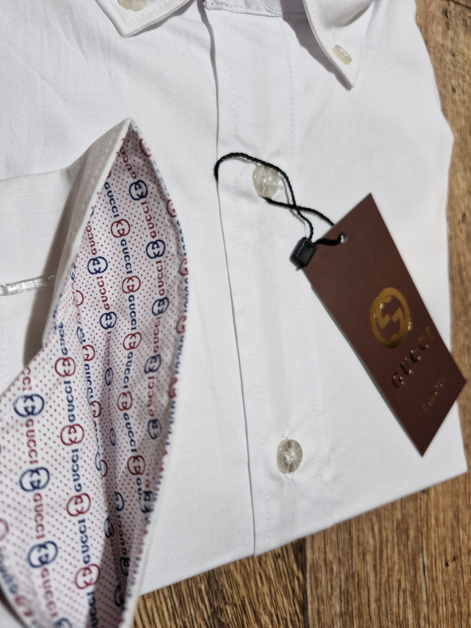 Nowa biała koszula elegancka długi męska Gucci bawełna logo 2xl metki
