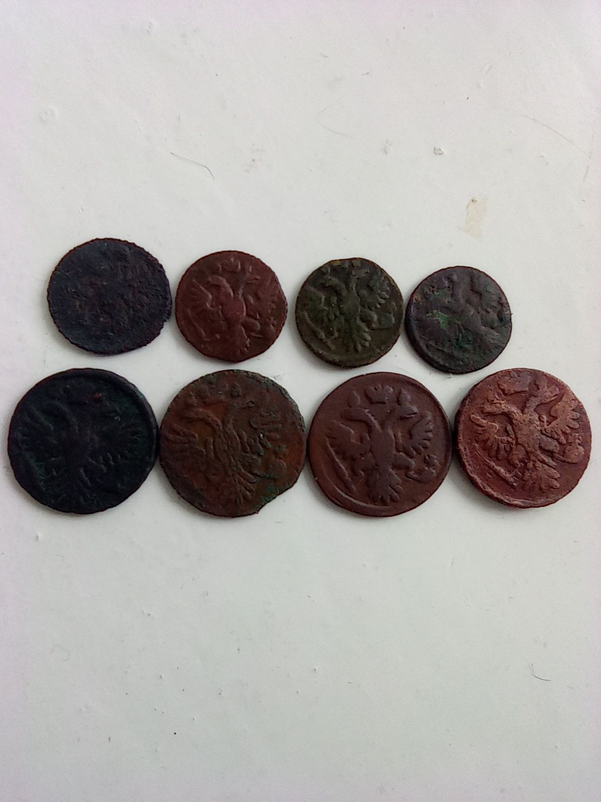7 царских монет. Старинные медные монеты денга, полушка.
