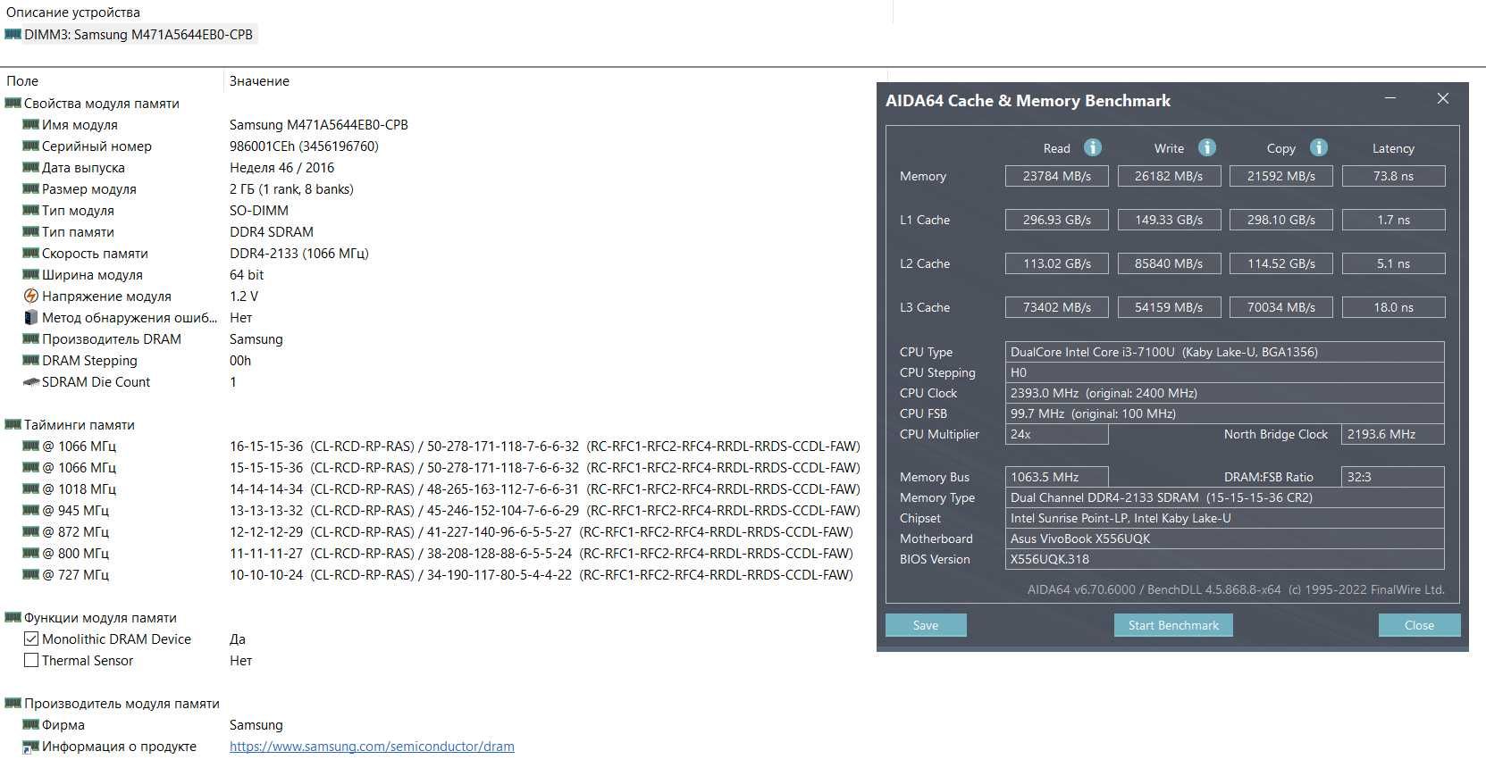 Оперативна память для ноутбука SODIMM 2 gb DDR4 2133 mHz Samsung M471A