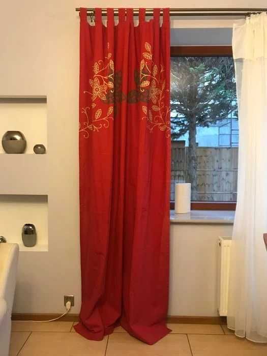 Czerwone zasłony firany w kwiaty 140x250 4 sztuki