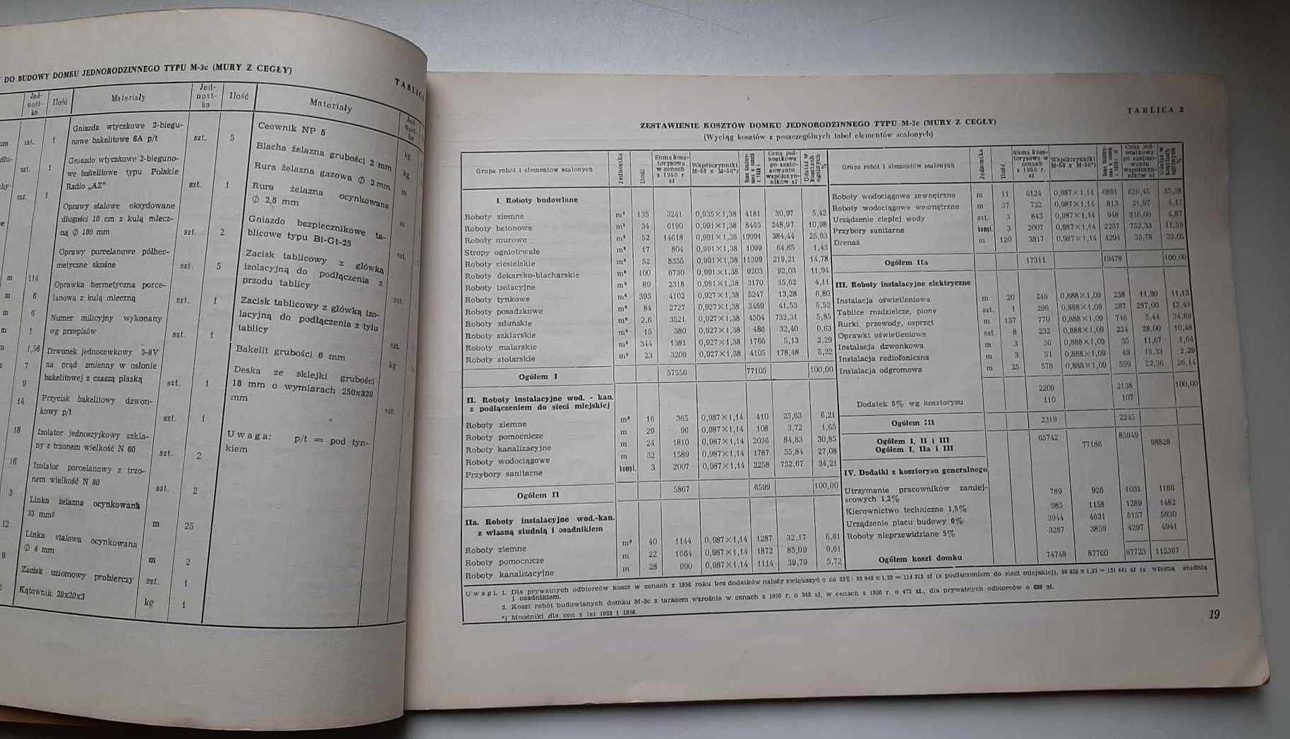Domek jednorodzinny - Typ M-3 plan dokumentacja  J.Pietrzak 1956