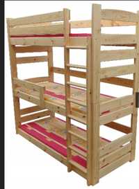 Łóżko piętrowe trzypiętrowe z materacami  trzyosobowe potrójne drewnia
