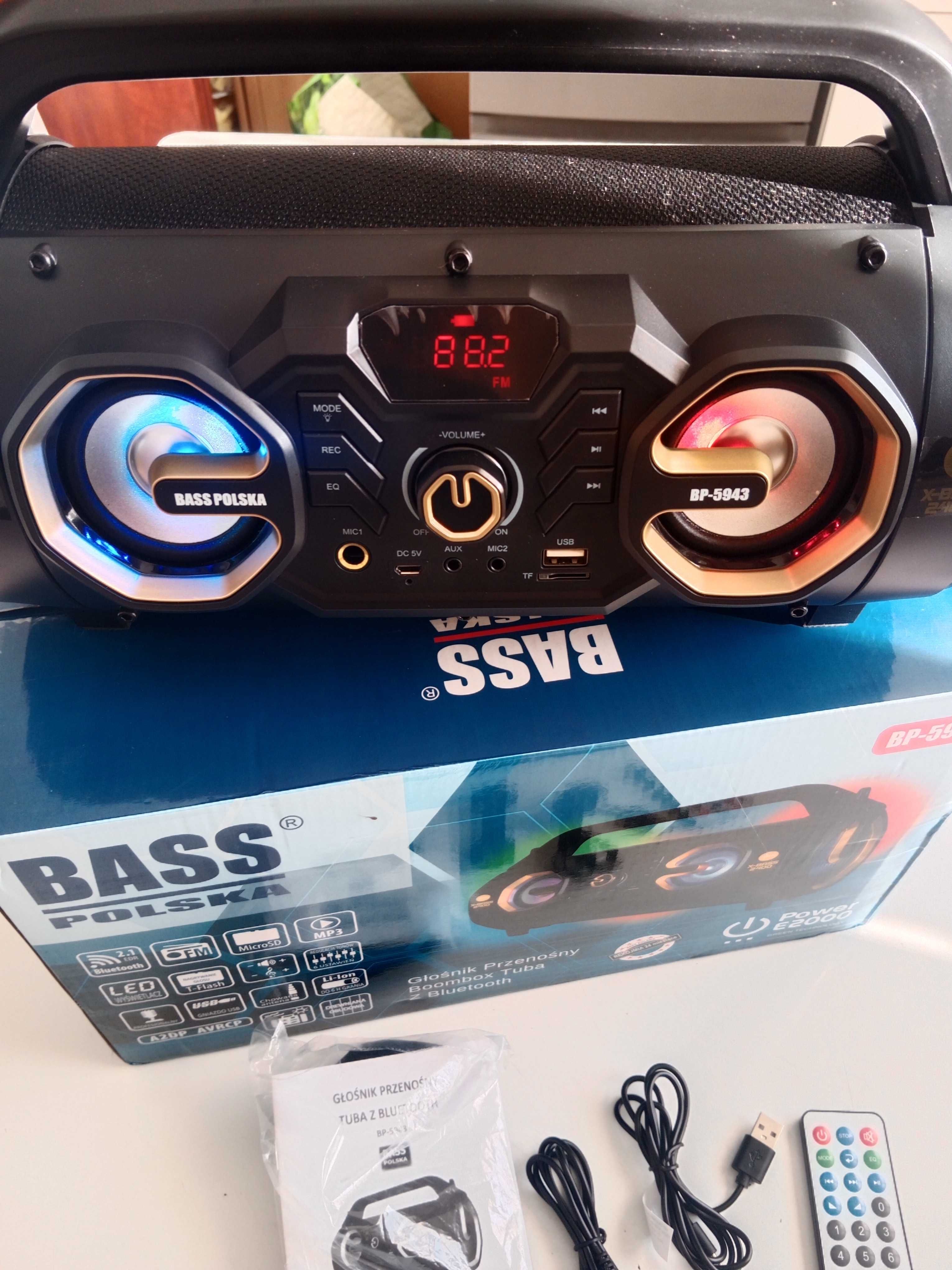 Głośnik przenośny Bass BP-5943 czarny 70 W,usb,bluetooth,aux.,pilot