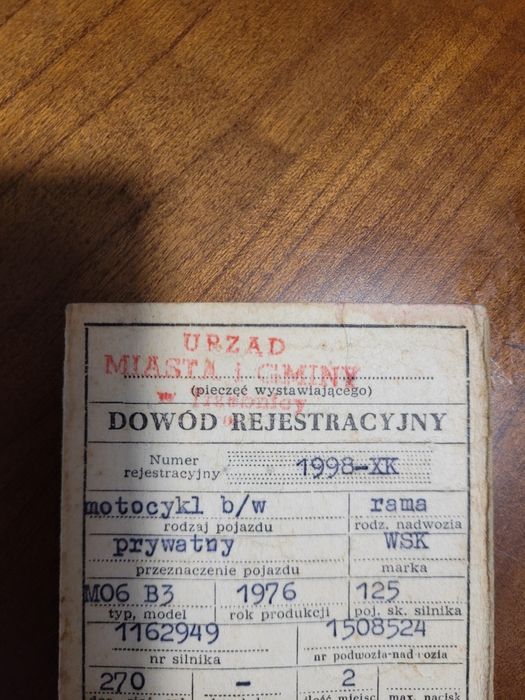 Dowód kolekcjonerski WSK 125