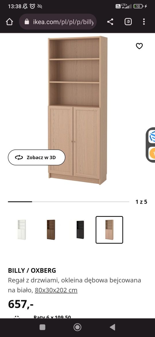 Regał Billy Oxberg Ikea drewniany brązowy szklany wysoki